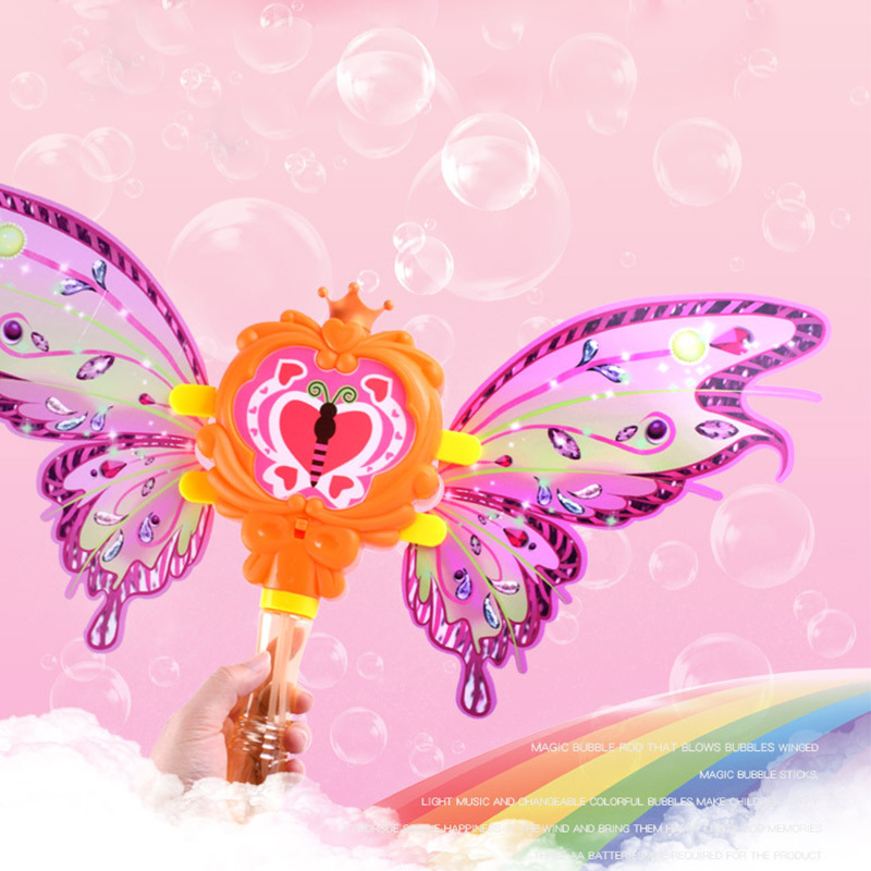 Plastic Light Up Fairy Bubble Wand Toy Flashing Butterfly Water Bubble Stick With Wing Magic Soap Bubble Machine Toy For Girl