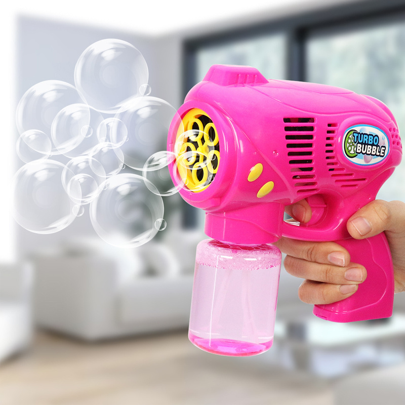 New Arrival LED Light Up Bubbles Blaster Blower Battery Operated Bubble Gun with Bottle Solutions for Kids Outdoor Summer Toys