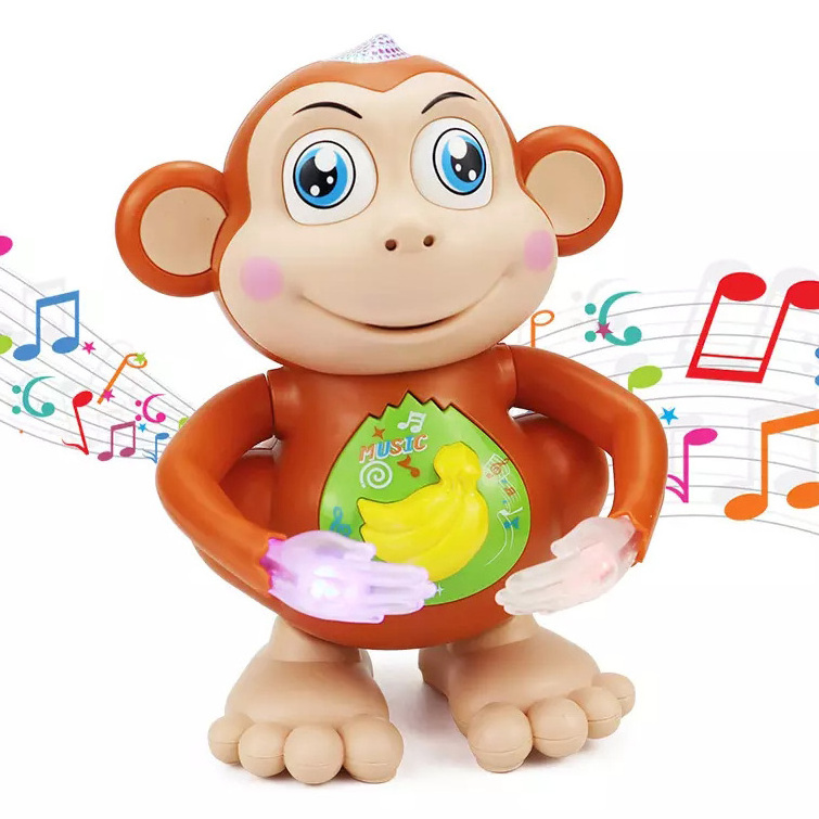 Cute Animal Battery Operated Electric Left And Right Walking Light Music Interactive Anime Toys Dancing Monkey Toy