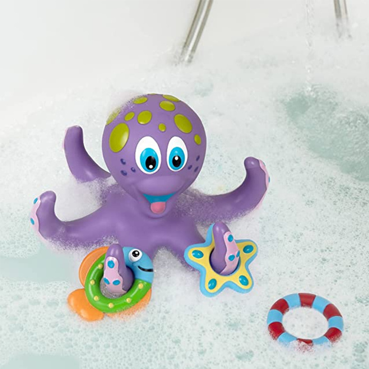 Hot Sale Rubber Octopus Floating Bath Toy with 3 Hoopla Rings Interactive Eco-friendly Funny Kids Bath Toys