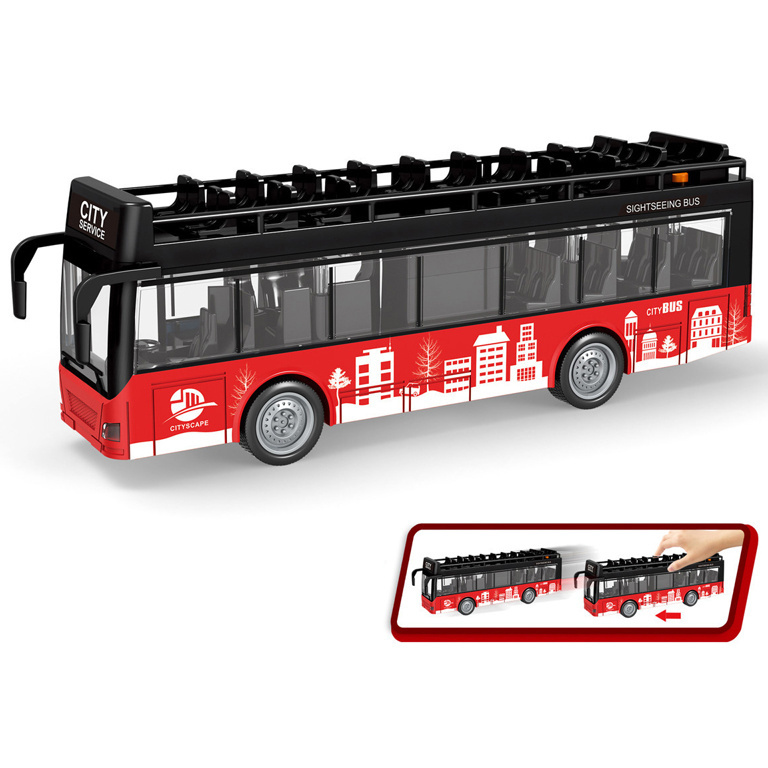 Wholesale Popular Car Model Friction Bus Cheap Plastic Toy Cars 1:16 Inertial Plastic Toy Double Decker Bus