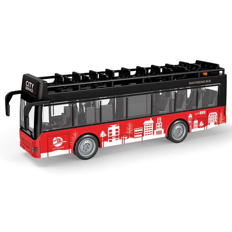 Wholesale Popular Car Model Friction Bus Cheap Plastic Toy Cars 1:16 Inertial Plastic Toy Double Decker Bus