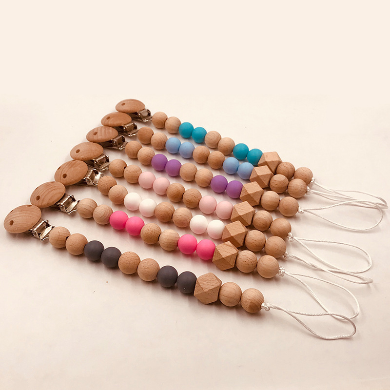 Teethers Beads Dummy Bibs Baby Pacifier Clip Custom Beech Wooden Unisex Baby Gifts Baby Silicone Custom Laser on Wood TK-20209-1