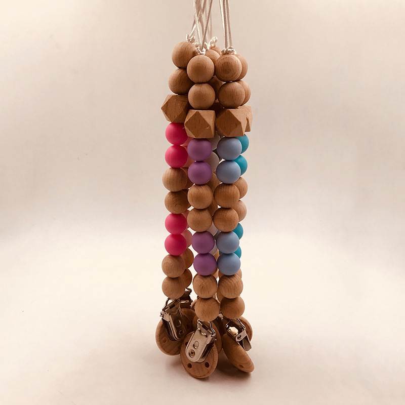 Teethers Beads Dummy Bibs Baby Pacifier Clip Custom Beech Wooden Unisex Baby Gifts Baby Silicone Custom Laser on Wood TK-20209-1