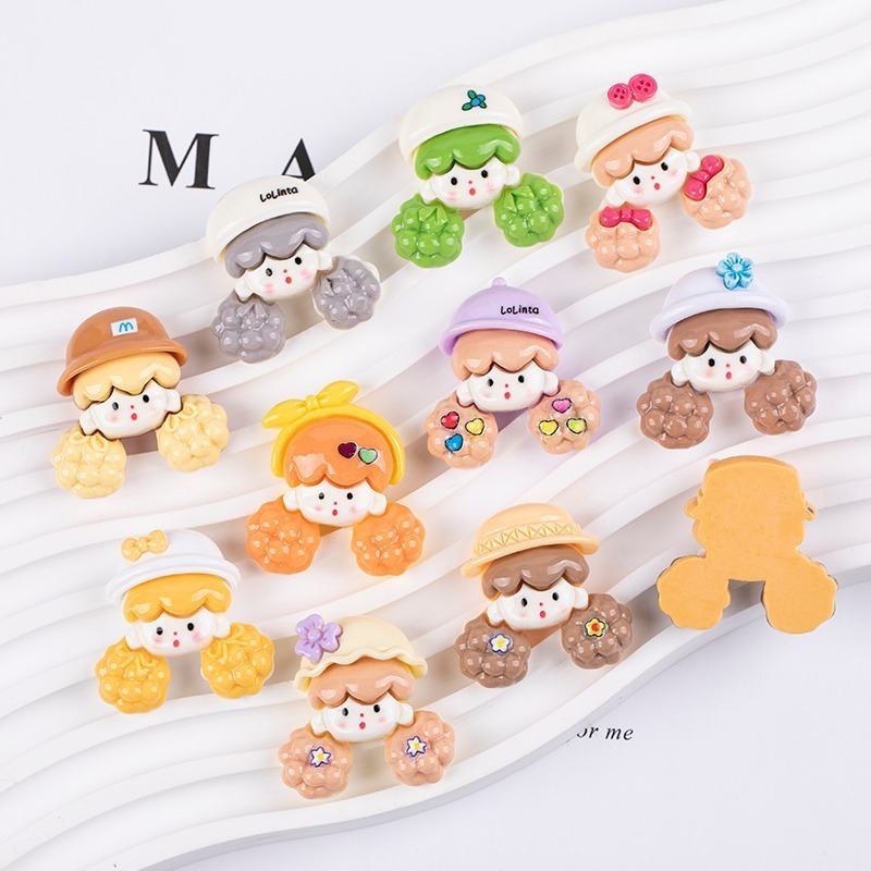 Resin Slime Charms Accessories Cartoon Girl Flatback Fluffy Slime Add Ins for Decoration