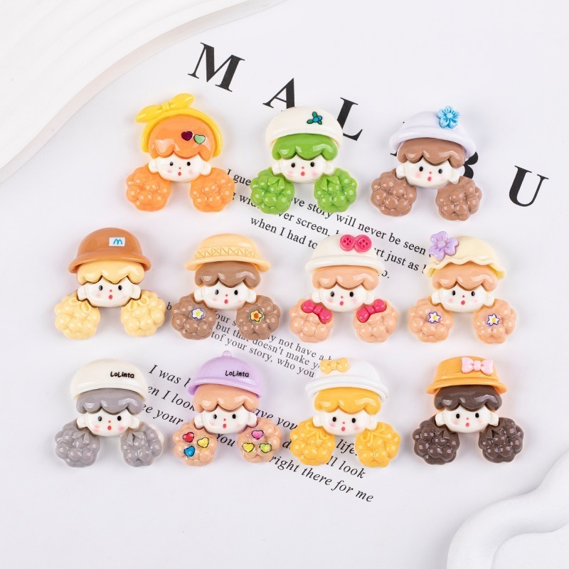 Resin Slime Charms Accessories Cartoon Girl Flatback Fluffy Slime Add Ins for Decoration