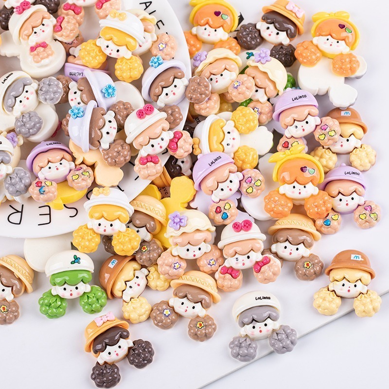 Resin Slime Charms Accessories Cartoon Girl Flatback Fluffy Slime Add Ins for Decoration