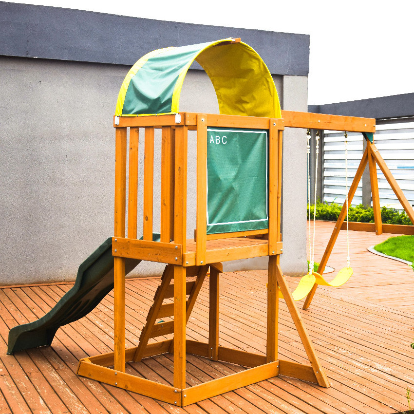 Outdoor playground wooden swing&slide play sets