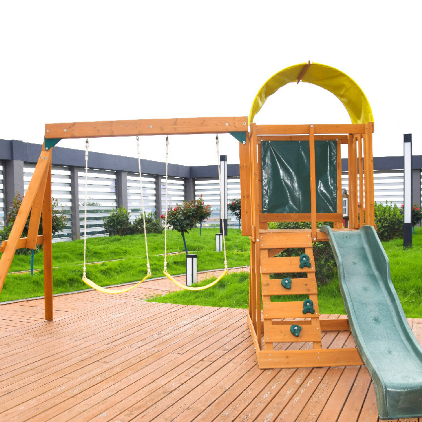 Outdoor playground wooden swing&slide play sets