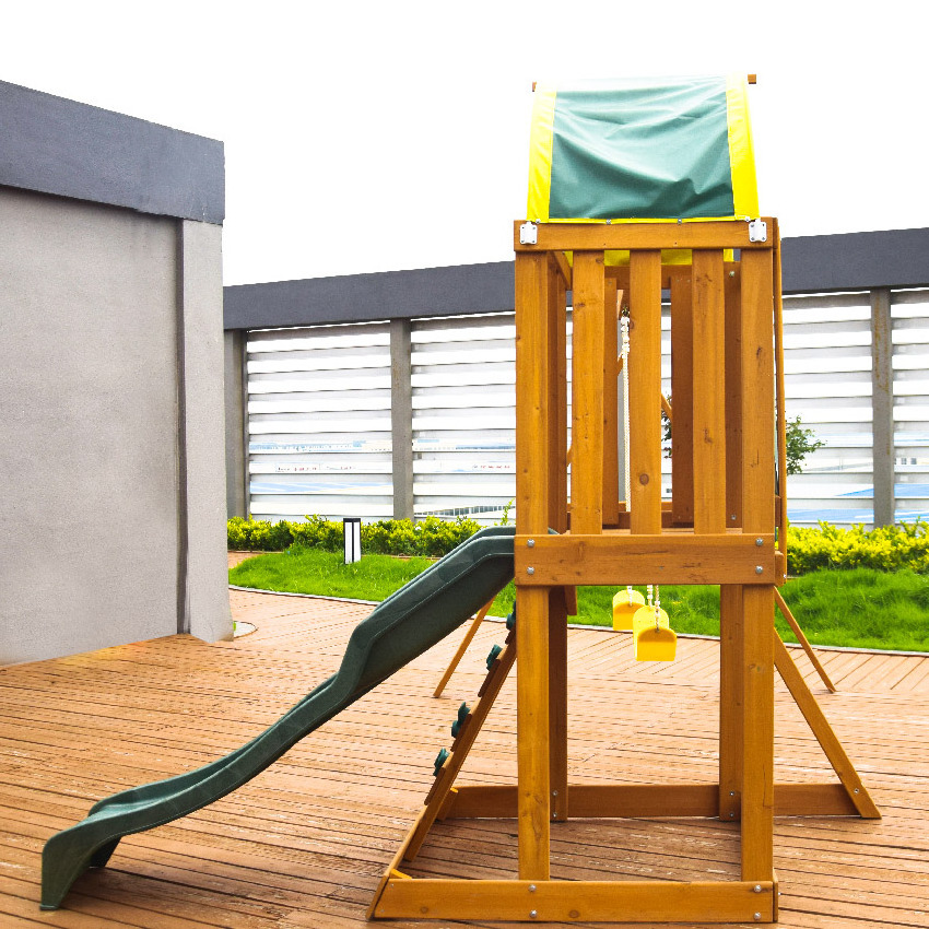 Outdoor playground wooden swing&slide play sets