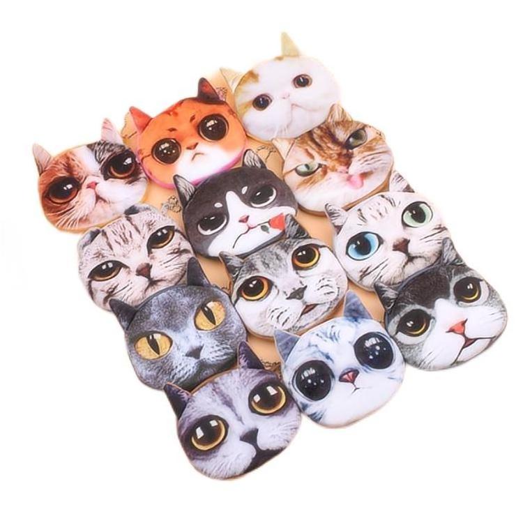 Wholesale New products Various colors cat design novelty canvas bags Mini coin purse keychain wallet for kids girl