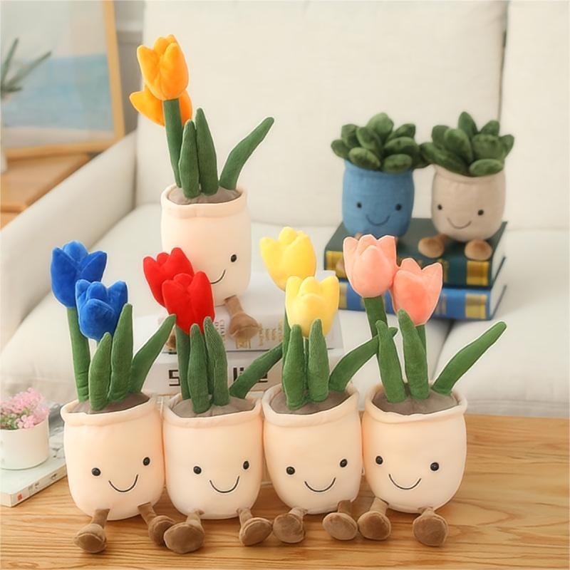 Wholesale Hot Selling Novelty Potted Plush Plants/Home Decoration Flower Plush Toys/Succulent Tulip Potted Plants Soft Plushies