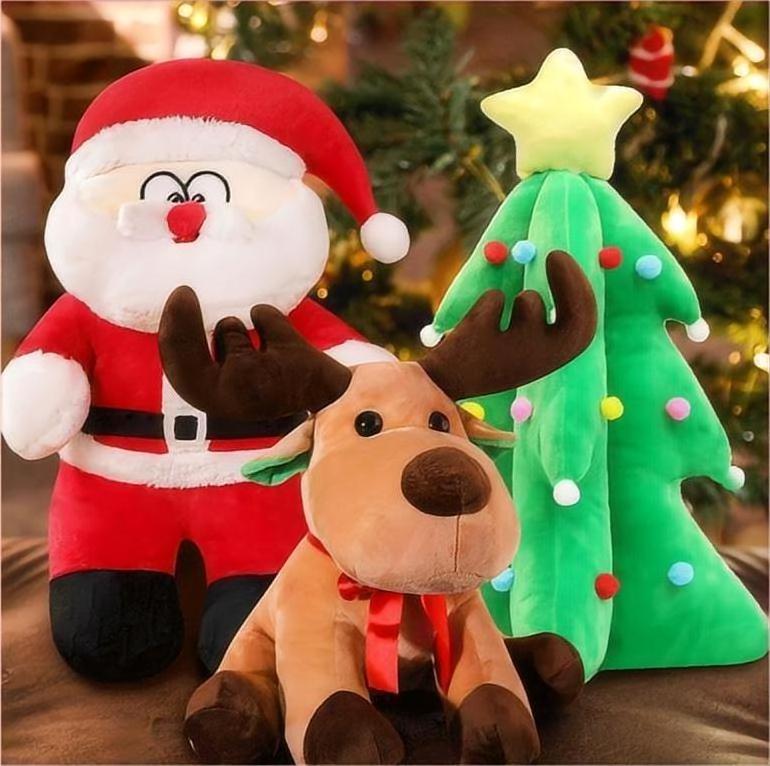 Custom Cute Reindeer Santa Plush Toys/Christmas Tree Plush Toys/Children Xmas Soft Stuffed Animal Toys for Kids 35cm