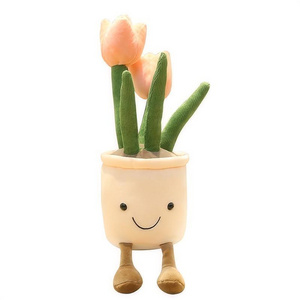 Wholesale Hot Selling Novelty Potted Plush Plants/Home Decoration Flower Plush Toys/Succulent Tulip Potted Plants Soft Plushies