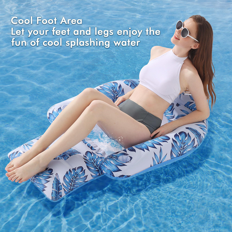 Inflatable U-shaped lounge chair  tanning pool float mesh fabric backrest lounge chair maple leaf float