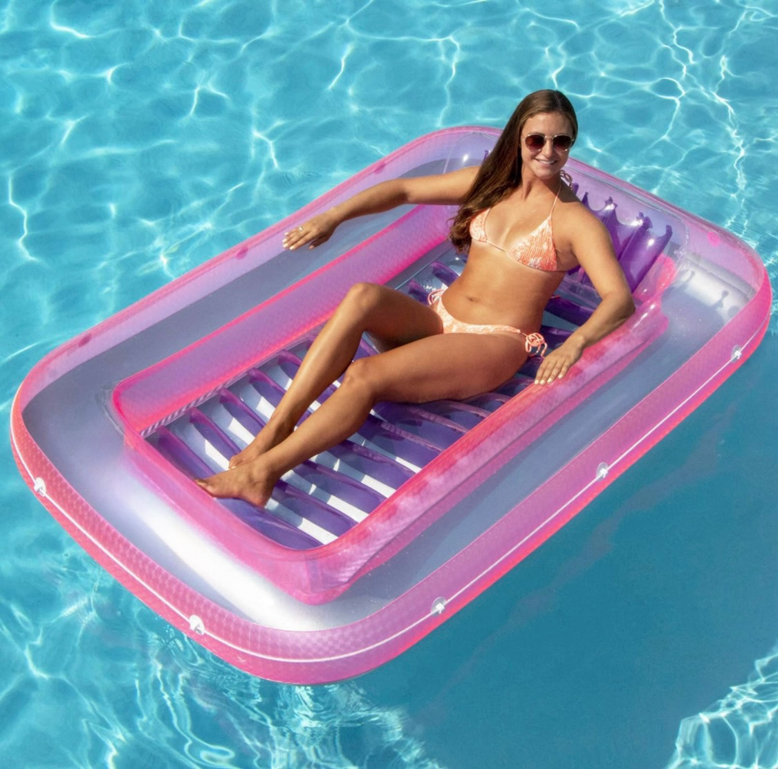 Inflatable Swimming Pink &Purple  Floating Lounger with Oversized Pillow  Inflatable Tanning Pool  Lounger Float