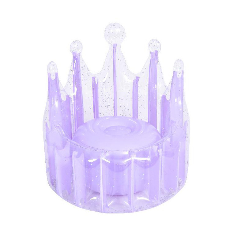 Thickened PVC purple and glitter crown kiddie throne lounge chair cute plastic blow up single sofa for home, outdoor, camping