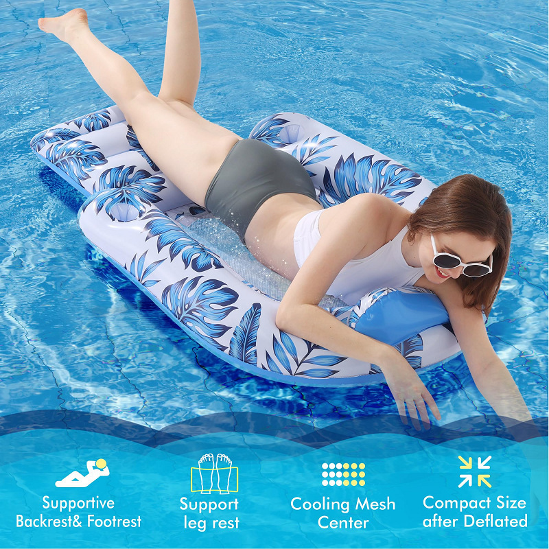 Inflatable U-shaped lounge chair  tanning pool float mesh fabric backrest lounge chair maple leaf float