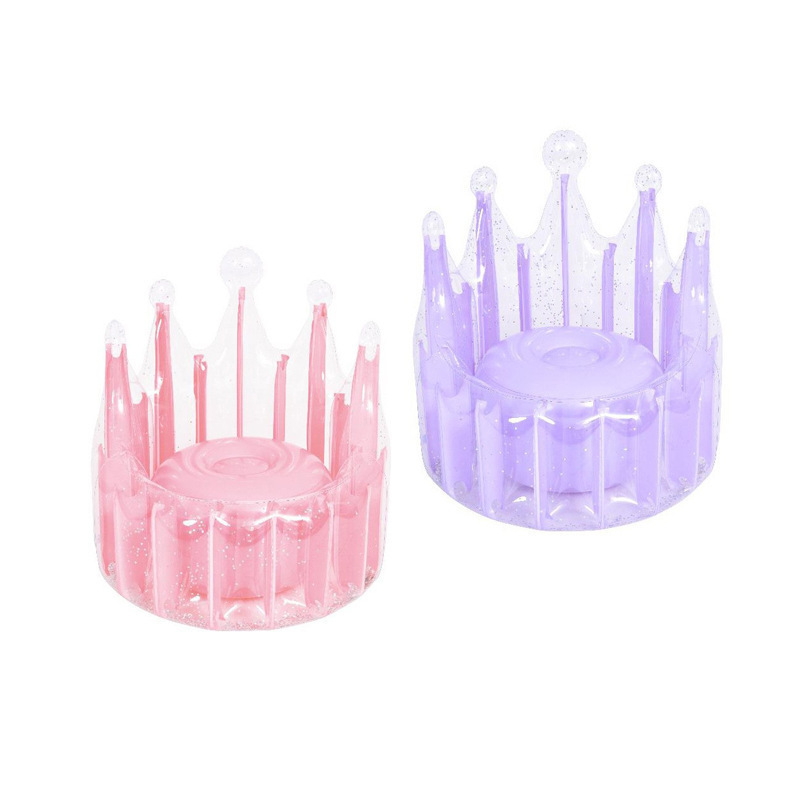 Thickened PVC purple and glitter crown kiddie throne lounge chair cute plastic blow up single sofa for home, outdoor, camping