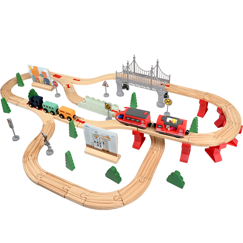 72PCS Wooden Train Sets Gift Packed Toy Railway Kits for Kids Toddler Boys and Girls 3 4 5 and Wood Construction Track