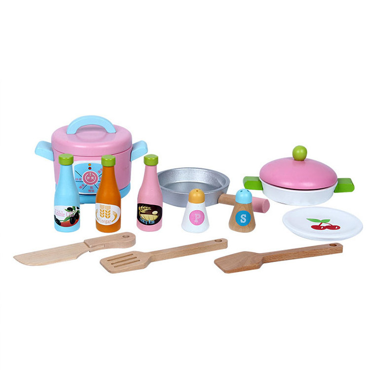 Montessori Pretending Role Play Simulation Cooking toy  Pink big Wooden Kitchen Sets toy