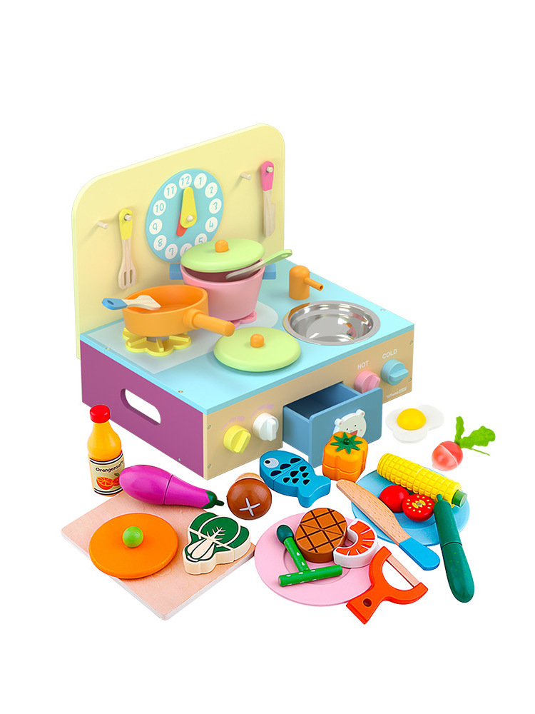 ToyWoo Wooden kitchen toy set play house slicer children cooking small kitchen gas stove