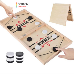 Foldable Large Fast Sling Puck Game Adults-Child Table Desktop Battle Wooden Hockey Table Game Family Foosball Winner Board Game