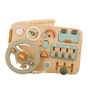 2023 hot sell Driving Learning Steering Wheel Toy Wooden Educational Busy Board Montessori Toys for Children