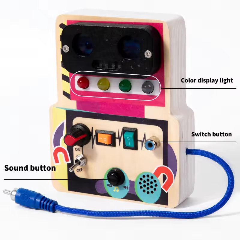 Busy Board for Toddler Kids Robot Sensory Toy for Autistic Children with LED Light Switches and Toggle Switch Portable Fidget