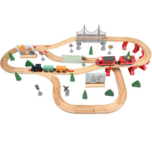 72PCS Wooden Train Sets Gift Packed Toy Railway Kits for Kids Toddler Boys and Girls 3 4 5 and Wood Construction Track