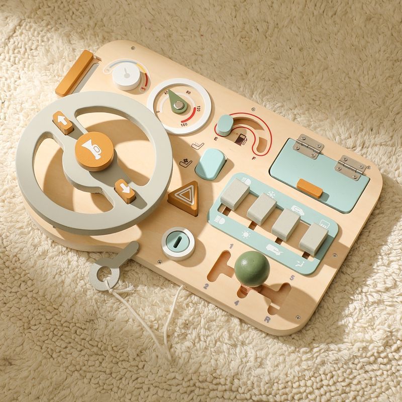 2023 hot sell Driving Learning Steering Wheel Toy Wooden Educational Busy Board Montessori Toys for Children