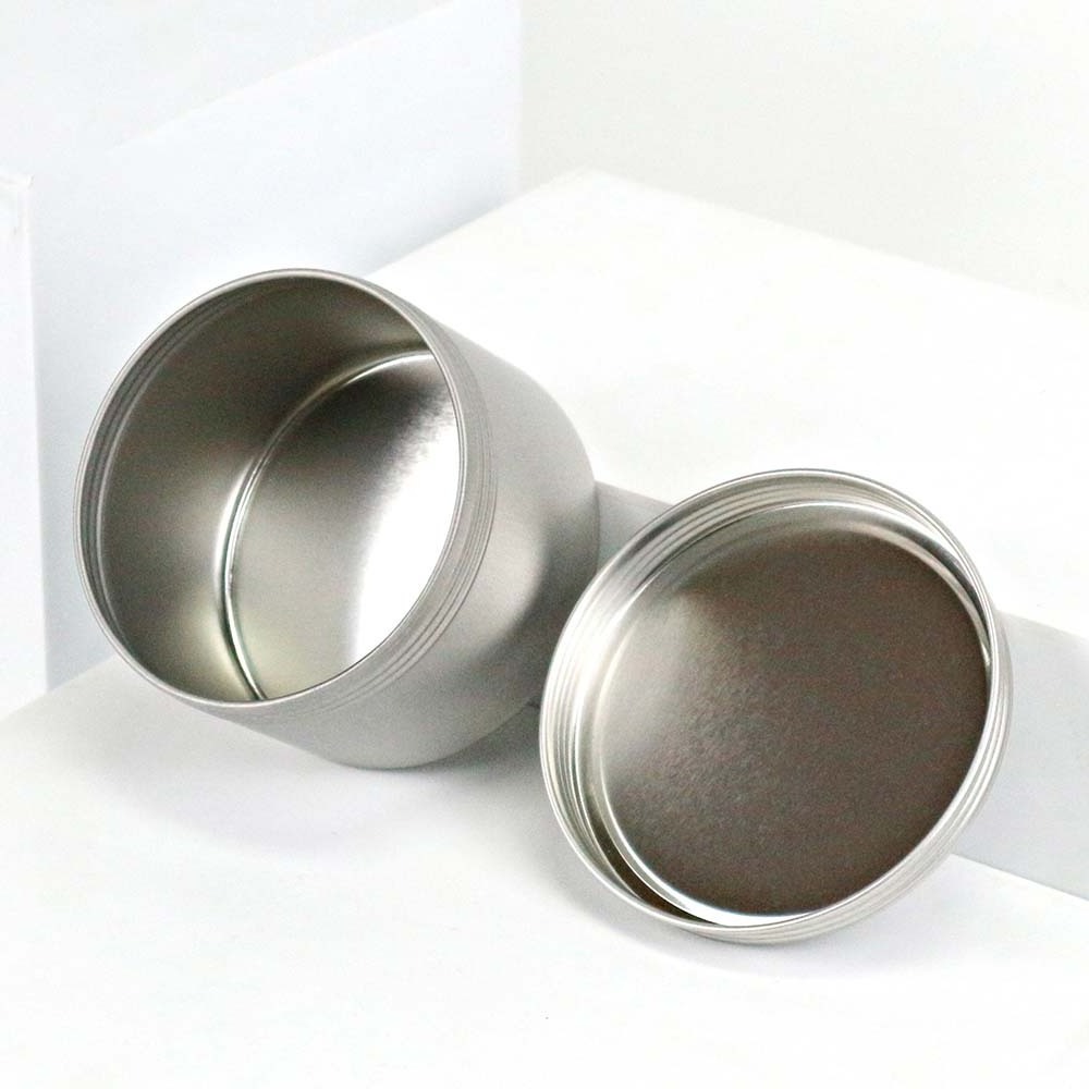 Candle Tin Container Black Gold Airtight Round 8 Oz Metal Can with Screw Lid Silver Tin Tea Box