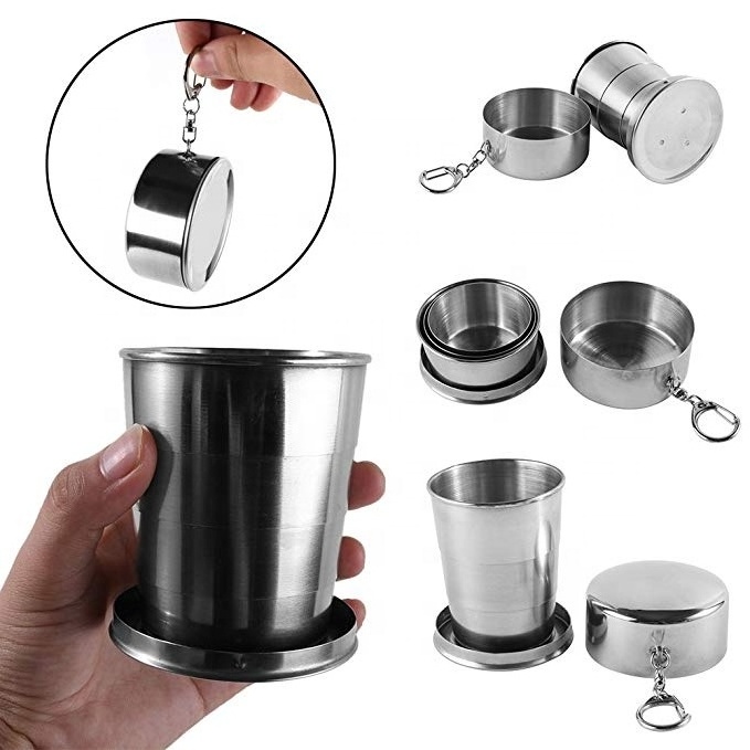 Collapsible Cup Stainless Steel Portable Folding Metal Telescopic Keychain Cups Mug 60ml 150ml 250ml