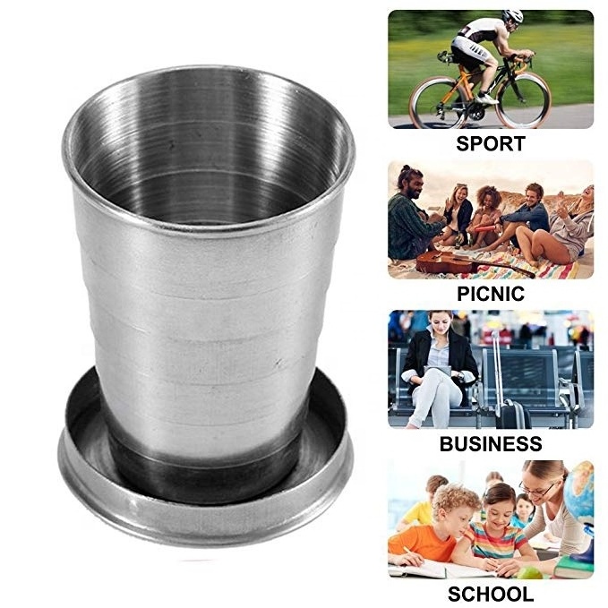 Collapsible Cup Stainless Steel Portable Folding Metal Telescopic Keychain Cups Mug 60ml 150ml 250ml