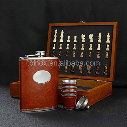 Hip Flask Chess Set Stainless Steel With Funnel and Cups 8OZ