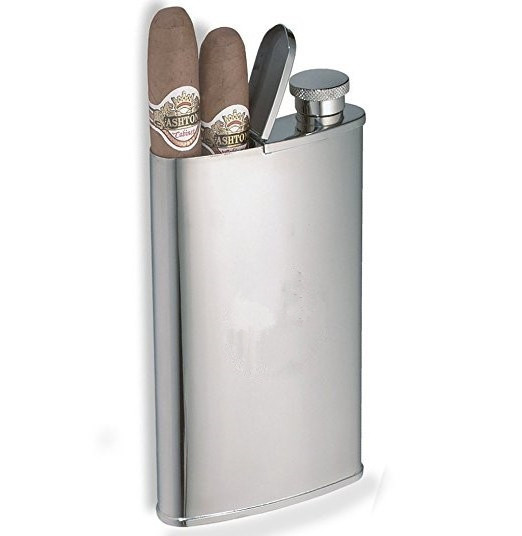 Personalized Stainless Steel Flask with Built-in Cigar Case