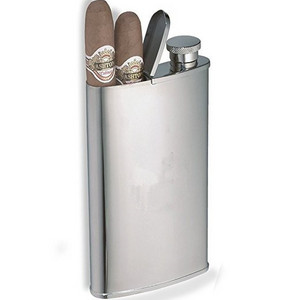 Personalized Stainless Steel Flask with Built-in Cigar Case