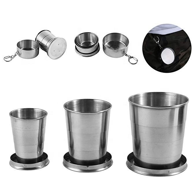 Collapsible Cup Stainless Steel Portable Folding Metal Telescopic Keychain Cups Mug 60ml 150ml 250ml