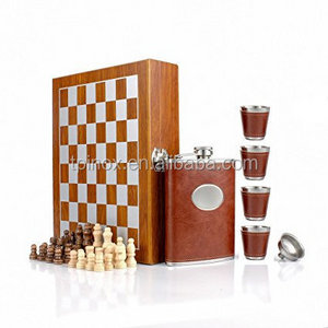 Hip Flask Chess Set Stainless Steel With Funnel and Cups 8OZ