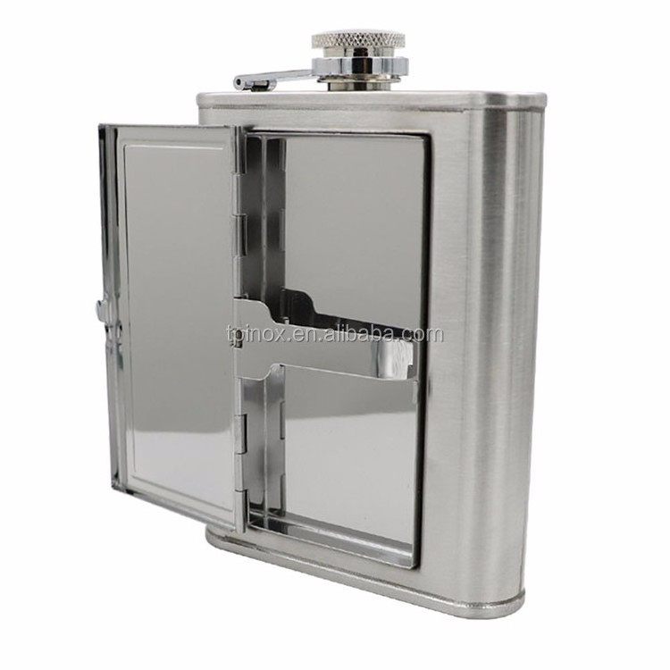 6oz stainless steel hip flask with cigarettes case