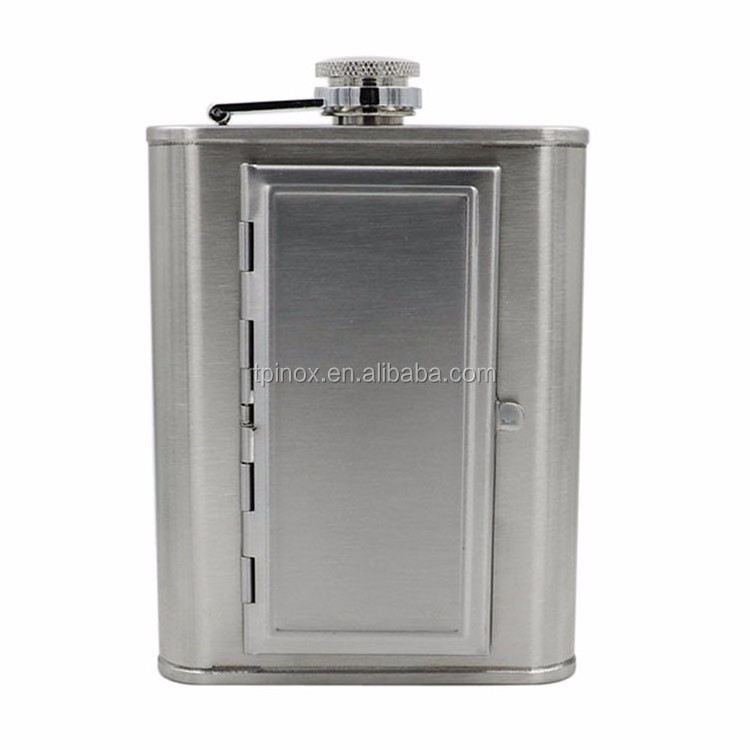 6oz stainless steel hip flask with cigarettes case