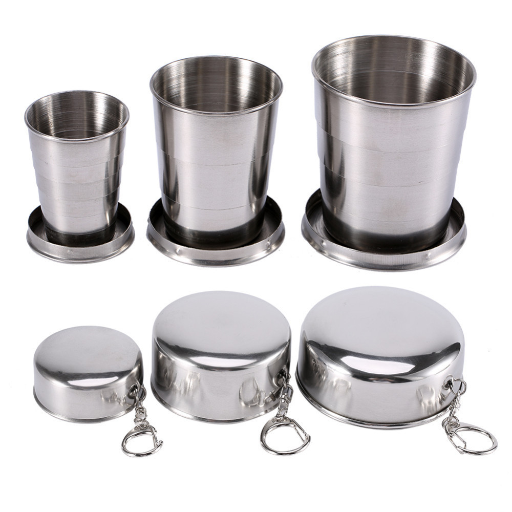 Portable Stainless Steel Travel Folding Cup 75/140/240ML Outdoor Sports Keychain Retractable for Camping Coffee Cups And Mugs