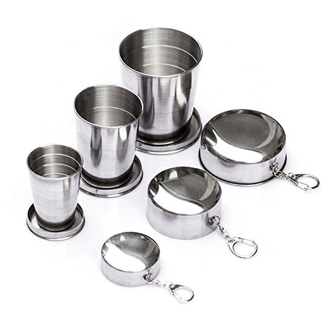 Collapsible Cup Stainless Steel Portable Folding Metal Telescopic Keychain Cups Mug 60ml 150ml 250ml