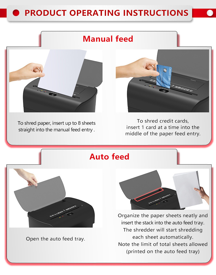 High Security P4 Mini Cross-cut 4*10mm 21L auto feed 8sheets/150sheets A4 paper shredder