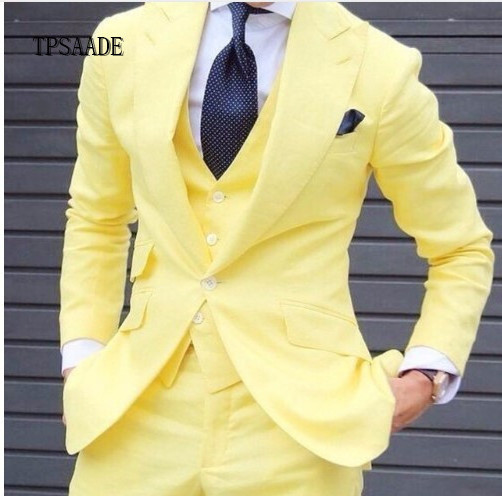 Import Yellow Wedding 3 Piece One Button Four Pockets Men Suit WF722