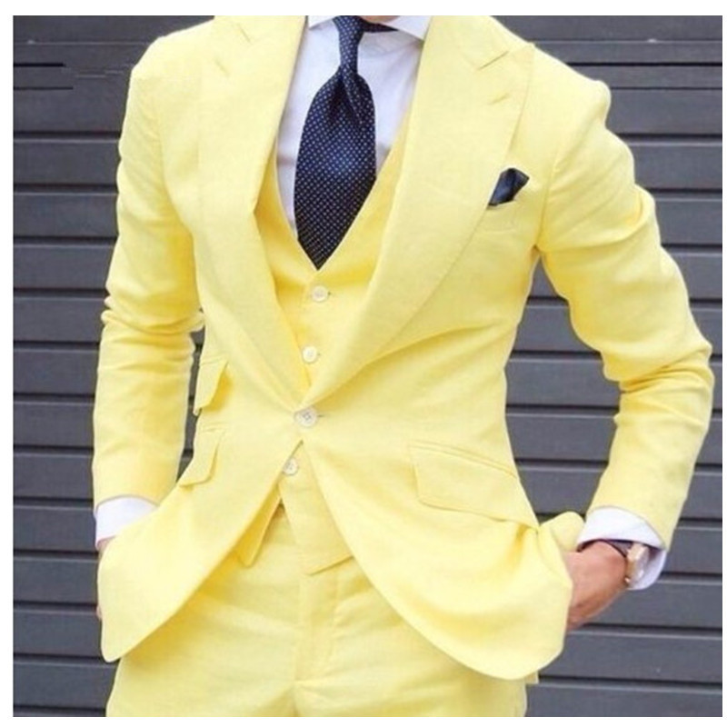 Import Yellow Wedding 3 Piece One Button Four Pockets Men Suit WF722