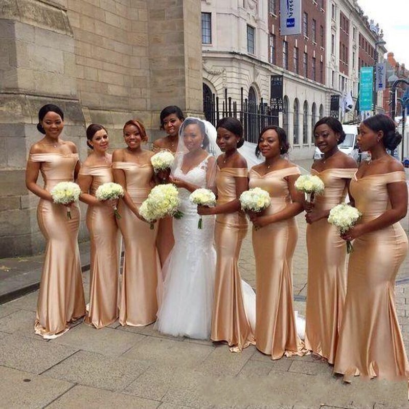 African Mermaid Bridesmaids Dress Long Gold Black Girl Wedding Guests Prom Dress