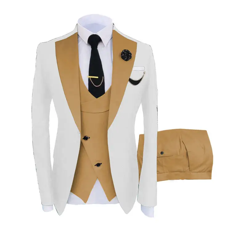 New Design White Pink Mens Business Suits For Men Blazer Vest Pants Set Men's Groom Tuxedos Wedding Suit 3 Pieces