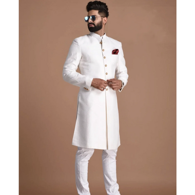 Indian Men's Suit Arabian Style Long Coat Single Breasted With Gold Buttons Wedding Suits For Men 2 Piece Slim Fit Male Clothing