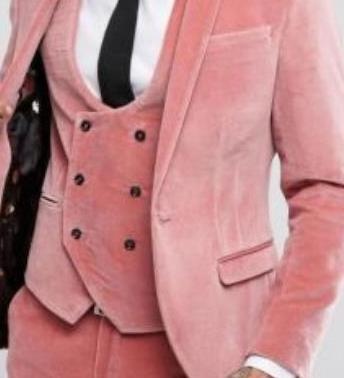 Custom 3 Pics Fashion Winter Groom Wedding Dress Slim Fit PINK Velvet Men's Tuxedo Suit Jacket + Vest + Pants